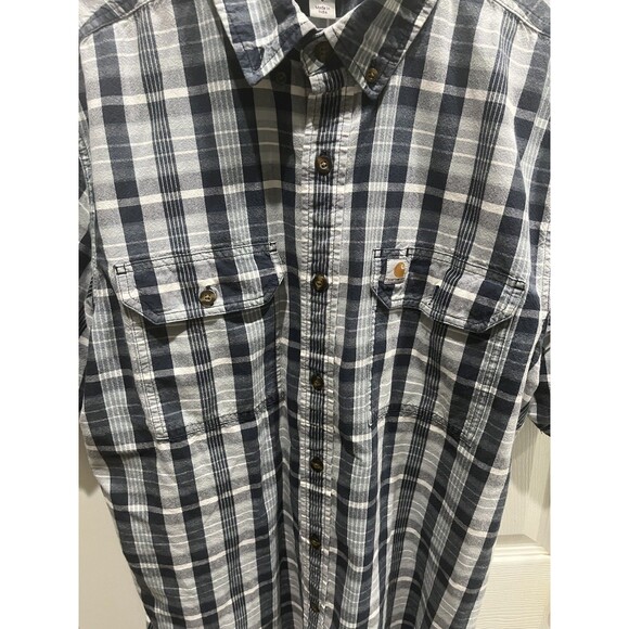 Carhartt Shirt Mens L Blue Plaid Relaxed Fit Short Sleeve Outdoor Button Up - Picture 2 of 4